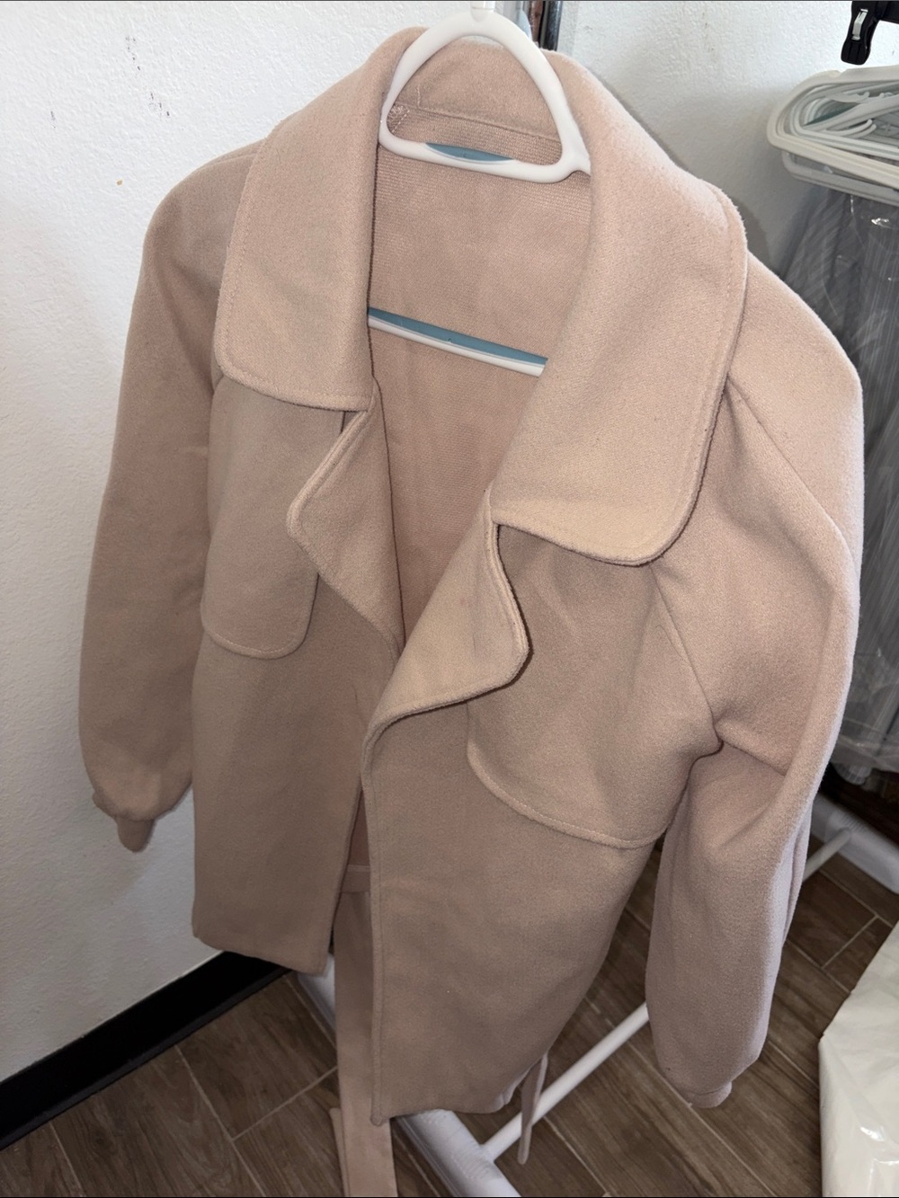 SHEIN Light Beige Fleece Pea Coat